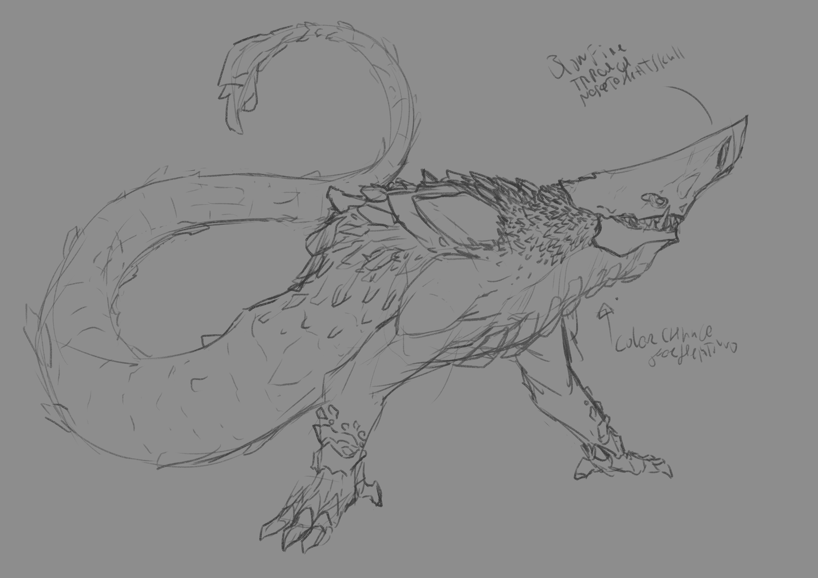 My eventual design sketch for a blind burrowing dragon.
